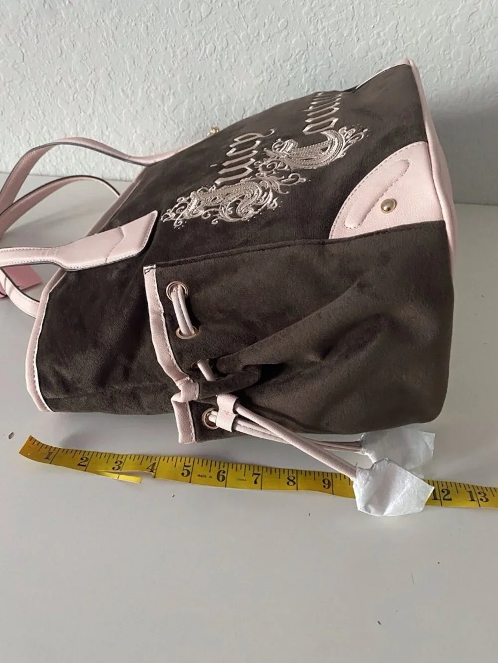 Juicy Couture Renaissance Tote In Chocolate Velvet Embroidered W/Crown Charm NEW
